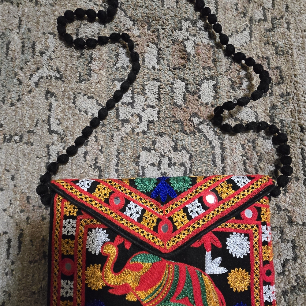 Colorful Embroidered Elephant Crossbody Bag
